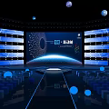 Futuristic New Energy Summit Stage With Blue Lighting Large Screen And Star Decorations