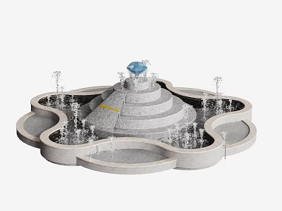 Multi Tiered Stone Fountain With Petal Shaped Design Blue Decorative Top And Water Spouts 3d model