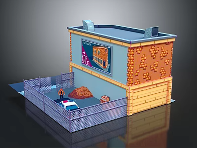 Detailed Miniature Construction Model With Brick Wall Fence Figure Dirt Pile And Tools 3d model
