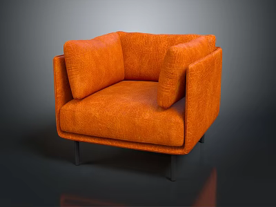 Modern Orange Fabric Single Sofa With Black Legs And Comfortable Cushions 3d model