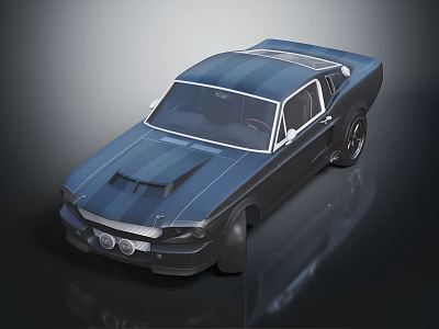 Vintage Sports Car Featuring Dark Blue Striped Body Shiny Surface Hood Vents And Black Wheels 3d model