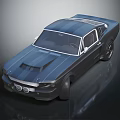 Vintage Sports Car Featuring Dark Blue Striped Body Shiny Surface Hood Vents And Black Wheels