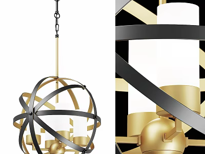 Modern Gold And Black Metal Chandelier With Spherical Frame And White Shades 3d model