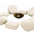 Modern White Sofa Set With Round Armchairs Ottomans And Coffee Table