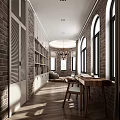 Kids Room Featuring Arched Window Brick Wall White Walls Bookshelf Bed And Wooden Floor