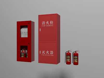Essential Red Fire Equipment Including Hydrant Cabinet Extinguisher Cabinet And Extinguishers 3d model
