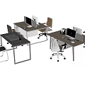 Modern Office Desk and Chair Sets with Wooden Tops Metal Frames and Office Supplies