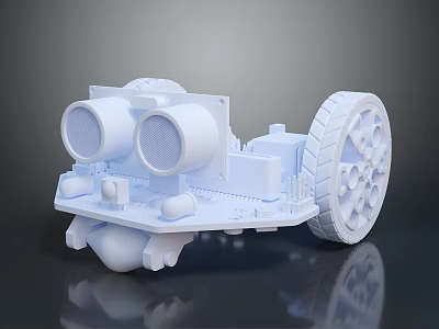 White 3D Designed Home Toy Vehicle With Round Components And Large Wheel 3d model