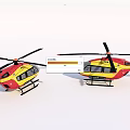 Two Yellow And Red Helicopters With Rotors On White Background Studio 3d model