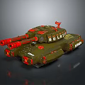 Green Armored Tank Design With Red Details Multiple Cannons And Number 800011