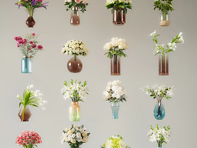 Various Vases Displaying Different Fresh Flowers And Beautiful Floral Arrangements 3d model