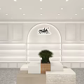 DNHPE Italian Vintage Car Store With White Shelves Arch Design And Green Plants