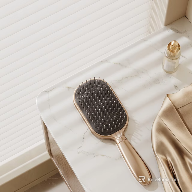 Decorative Accessories Set With Hair Brush Perfume Bottle And Silk Fabric On Marble Countertop 3d model 
