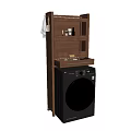 Wooden Storage Cabinet With Drawers And Shelves For Laundry Room Black Washing Machine