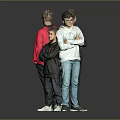 Four Boys Standing Back to Back With Colorful Jackets Against Gray Background