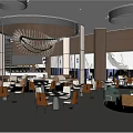 Elegant Modern Restaurant Interior Design With Circular Ceiling Lamps Marble Floor And Wooden Walls
