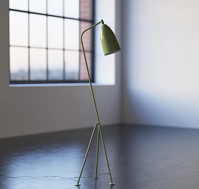 Green Tripod Floor Lamp In Modern Minimalist Interior With Window Light 3d model