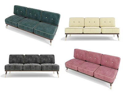 Modern Three Seater Sofa Designs In Green Beige Gray Pink With Metal Legs 3d model