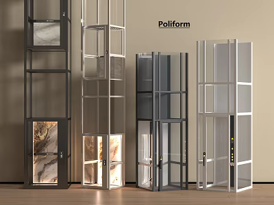 Modern PoliForm Elevator Design With Glass Panels And Metal Frames 3d model