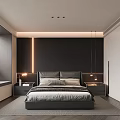 Modern Bedroom Interior Design With Dark Headboard Bedside Tables Table Lamps And Recessed Lighting