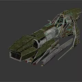 Futuristic Sci Fi Spaceship Model With Metallic Green Gray Exterior And Detailed Cockpit Structure