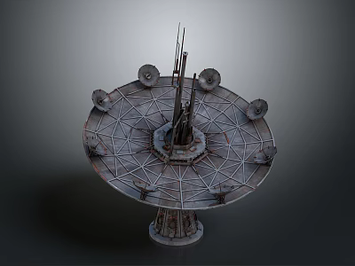 Futuristic Architectural Structure With Circular Base Radial Framework Central Tall Poles And Metallic Components 3d model