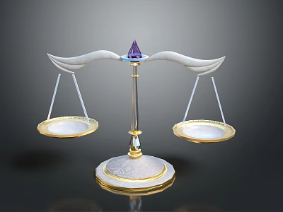 Ornate Scale with Winged Ends Purple Gem Top and Gold White Decorative Base 3d model