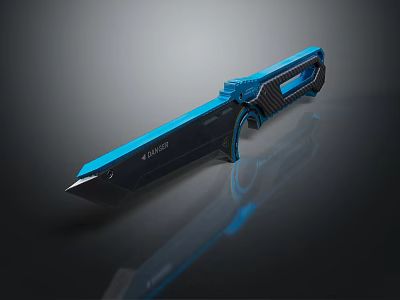 Sharp Modern Glock Tactical Knife With Blue Blade And Carbon Fiber Handle 3d model