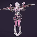 Mythical Female Character With Pink Hair Elaborate Outfit And Large Creature Inspired Wings