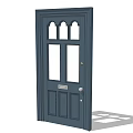 Classic Navy Blue Swing Door With Arched Glass Panels And Rectangular Design 3d model