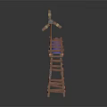 Wooden Tower Structure With Wind Vane Windmill Parts And Blue Barrel