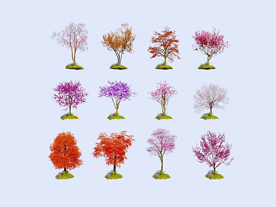 Colorful Arbor Trees Displaying Various Foliage Colors For Garden Design 3d model