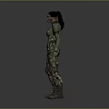 Game And Movie Character Female In Futuristic Armor With Blue Goggles Tactical Gear Standing Pose