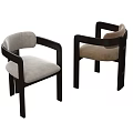 Modern Dining Chairs With Dark Wooden Frame Light Grey Upholstered Seat Armrest