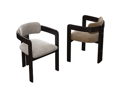 Modern Dining Chairs With Dark Wooden Frame Light Grey Upholstered Seat Armrest 3d model