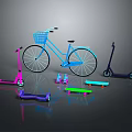 Colorful Kids Play Vehicles Collection With Bicycle Scooter Skates And Skateboards