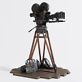 Vintage Style Digital Video Camera With Tripod Clapperboard And Wooden Base