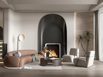 Modern Living Room Villa Living Room Curved Sofa Coffee Table Combination Fireplace Floor Lamp Room 3d model