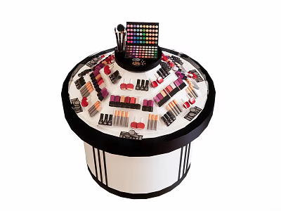 Round Cosmetic Display Shelf with Lipsticks Eye Shadows and Makeup Brushes for Retail Store 3d model