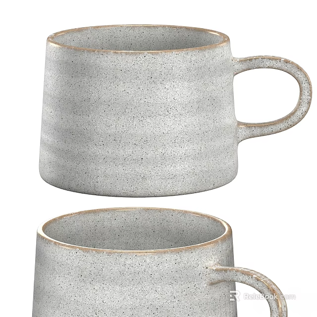 Two Gray Ceramic Mugs Tableware Set With Textured Surface For Home Kitchen 3d model 