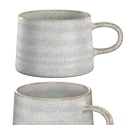Two Gray Ceramic Mugs Tableware Set With Textured Surface For Home Kitchen 3d model