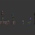 Colorful Creature Shaped Decorative Street Lamps and Benches 3D Models Collection
