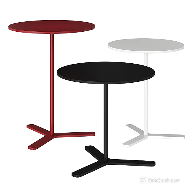 Modern Circular Side Tables In Red Black And White With Three Legged Bases 3d model