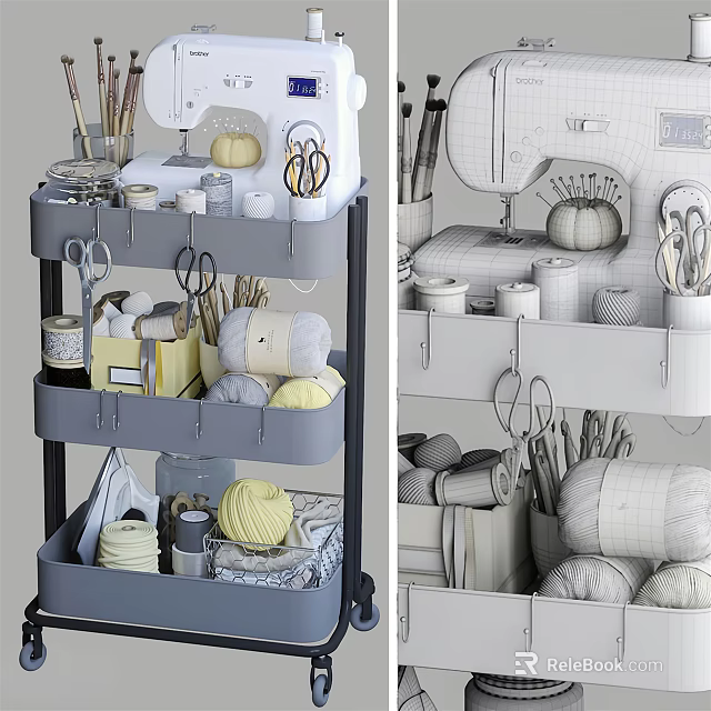 Multi layer Home Storage Shelf Organizing Sewing Supplies Scissors Yarn Balls And Cups 3d model 