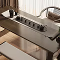 Modern Tea Table and Chairs with Tea Set and Table Mat in Bright Room Interior