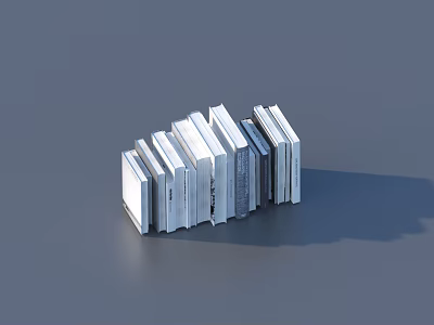 Neatly Stacked White And Gray Books On Gray Background Surface 3d model