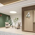 Modern Elevator Hallway Interior Design With Wooden Ceiling And Numbered Doors