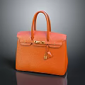 Classic Orange Leather Handbag With Top Handle Metal Lock And Decorative Charm