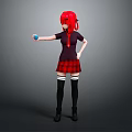 Game Character Featuring Red Hair Black Top Red Plaid Skirt Black Socks And Blue Ball