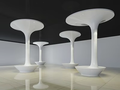 Modern White Columns With Flared Tops In Sleek Interior Exhibition Space Design 3d model